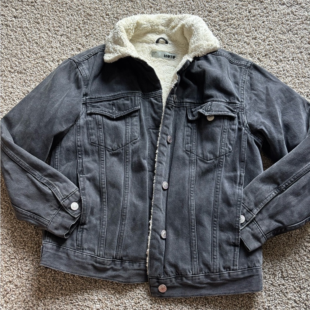 Gray Denim Jacket with Sherpa Lining